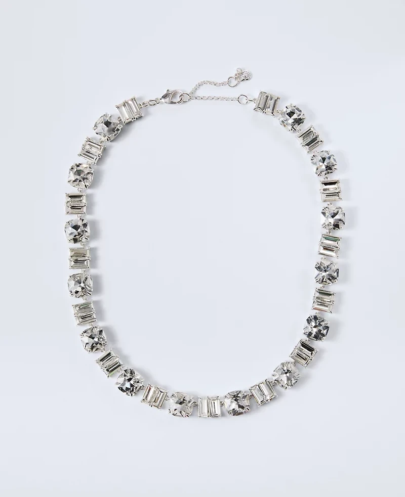 Ann Taylor Crystal Statement Necklace Silvertone Women's