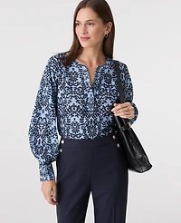 Ann Taylor Petite Embroidered Floral Blouse Blue Multi Women's