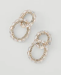 Ann Taylor Double Loop Crystal Stud Earrings Silvertone Women's