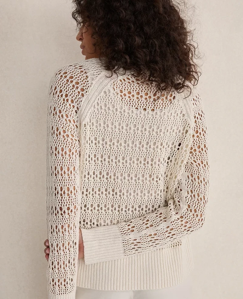 Ann Taylor Haven Well Within Organic Cotton Linen Open Stitch Crewneck Sweater Women's
