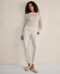 Ann Taylor Haven Well Within Organic Cotton Linen Open Stitch Crewneck Sweater Women's