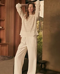 Ann Taylor Haven Well Within Organic Cotton Linen Open Stitch Crewneck Sweater Women's