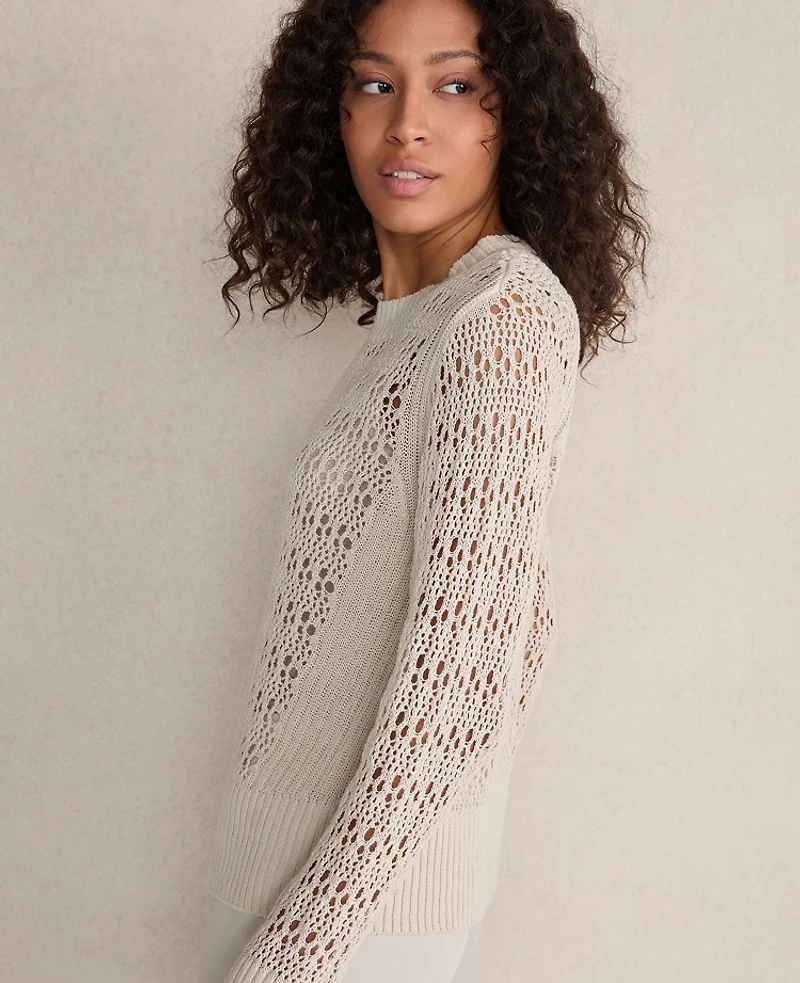 Ann Taylor Haven Well Within Organic Cotton Linen Open Stitch Crewneck Sweater Women's