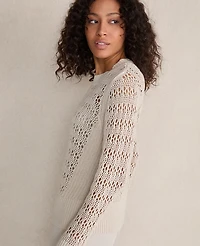 Ann Taylor Haven Well Within Organic Cotton Linen Open Stitch Crewneck Sweater Women's