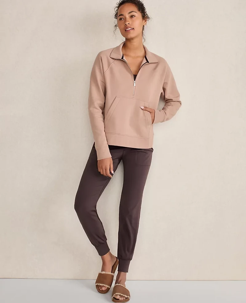 Ann Taylor Haven Well Within Organic Cotton Blend Fleece Half Zip Pullover Desert Clay Women's
