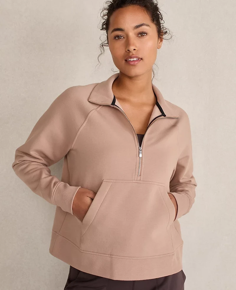 Ann Taylor Haven Well Within Organic Cotton Blend Fleece Half Zip Pullover Desert Clay Women's