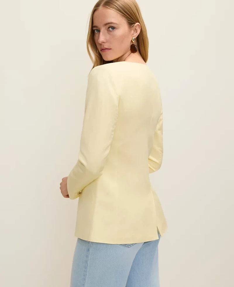 Ann Taylor The Cutaway Jacket Linen Blend Yellow Buttercream Women's