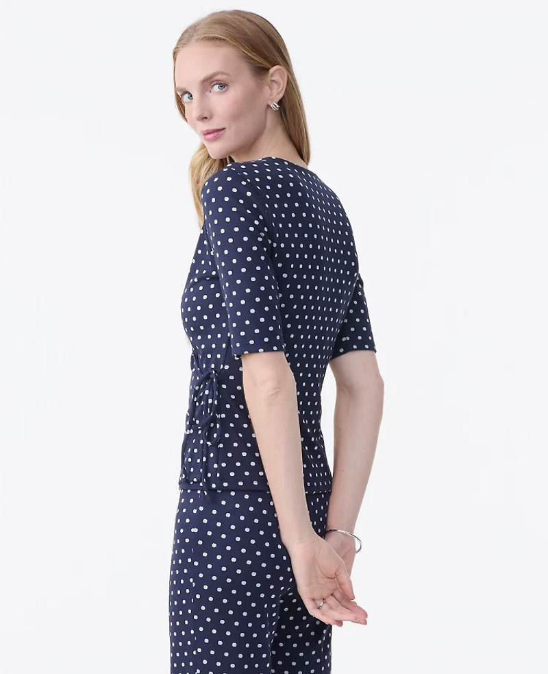 Ann Taylor Petite Dotted Tie Waist Wrap Top Night Sky Women's