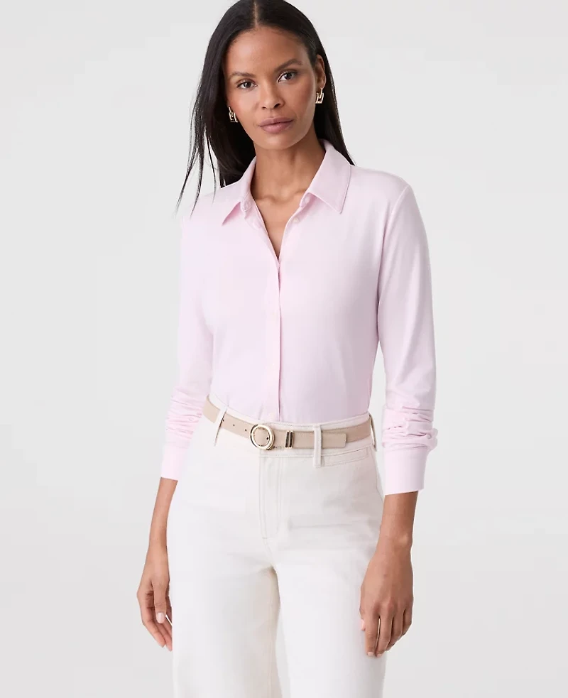 Ann Taylor Petite Button Down Shirt Pink Ribbon Women's