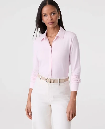 Ann Taylor Petite Button Down Shirt Pink Ribbon Women's