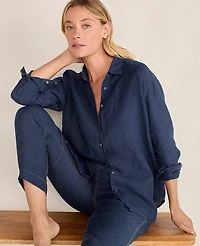 Ann Taylor Haven Well Within The Daily Shirt Linen Night Navy Women's