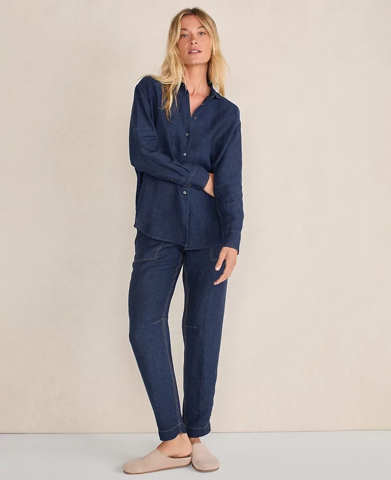 Ann Taylor Haven Well Within The Daily Shirt Linen Night Navy Women's