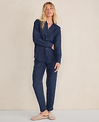 Ann Taylor Haven Well Within The Daily Shirt Linen Night Navy Women's