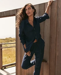 Ann Taylor Haven Well Within The Daily Shirt Linen Night Navy Women's