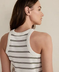 Ann Taylor Haven Well Within Essential Organic Cotton Double Stripe Raceback Tank Top Green Women's