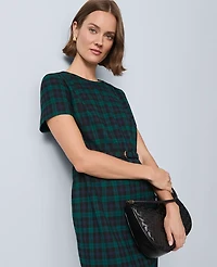 Ann Taylor Petite Plaid Belted Sheath Dress Rainforest Women's