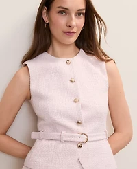Ann Taylor The Crew Neck Belted Vest Tweed Blush Haze Women's