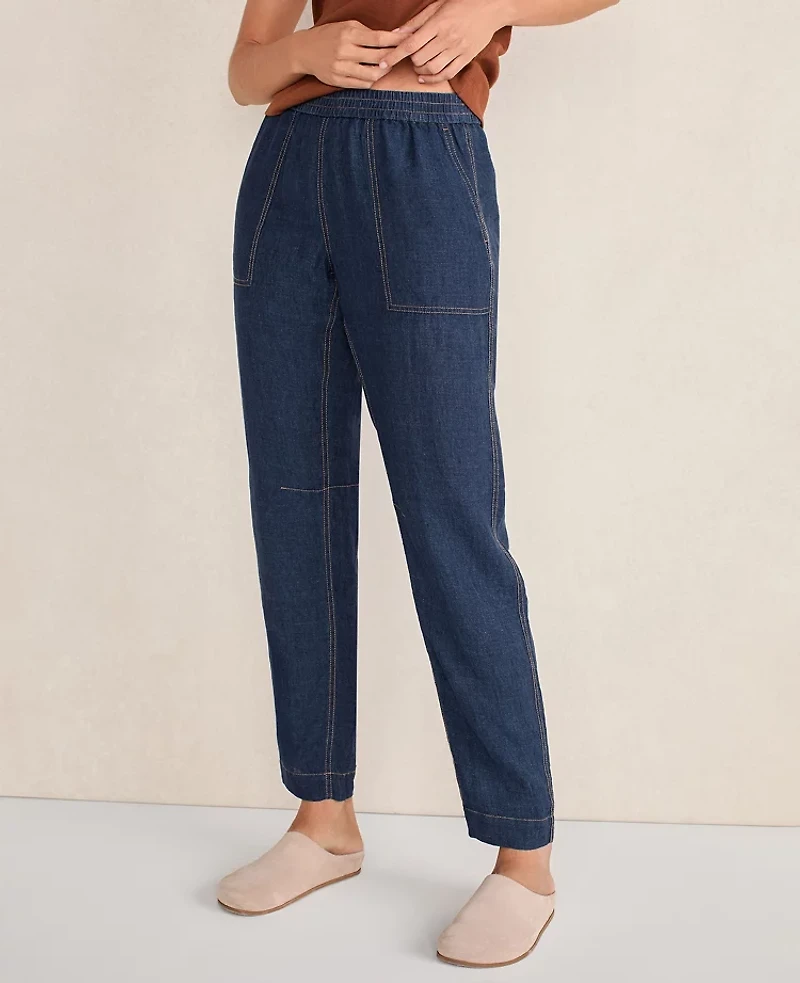 Ann Taylor Haven Well Within Linen Barrel Leg Pants Night Navy Women's