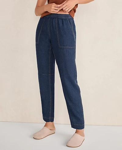 Ann Taylor Haven Well Within Linen Barrel Leg Pants Night Navy Women's