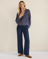 Ann Taylor Haven Well Within Linen Straight Leg Pants Night Navy Women's