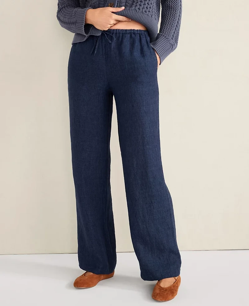 Ann Taylor Haven Well Within Linen Straight Leg Pants Night Navy Women's