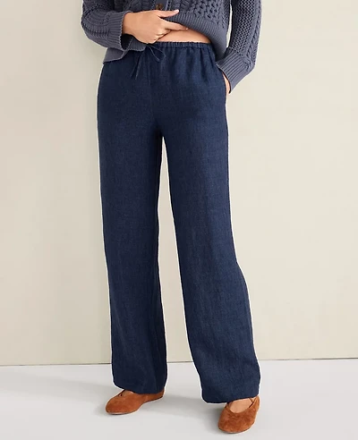 Ann Taylor Haven Well Within Linen Straight Leg Pants Night Navy Women's