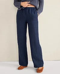 Ann Taylor Haven Well Within Linen Straight Leg Pants Night Navy Women's