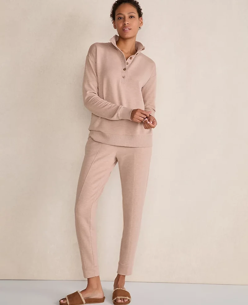 Ann Taylor Haven Well Within Fleece Pintuck Joggers Desert Clay Heather Women's