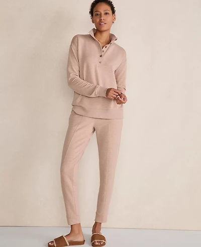 Ann Taylor Haven Well Within Fleece Pintuck Joggers Desert Clay Heather Women's
