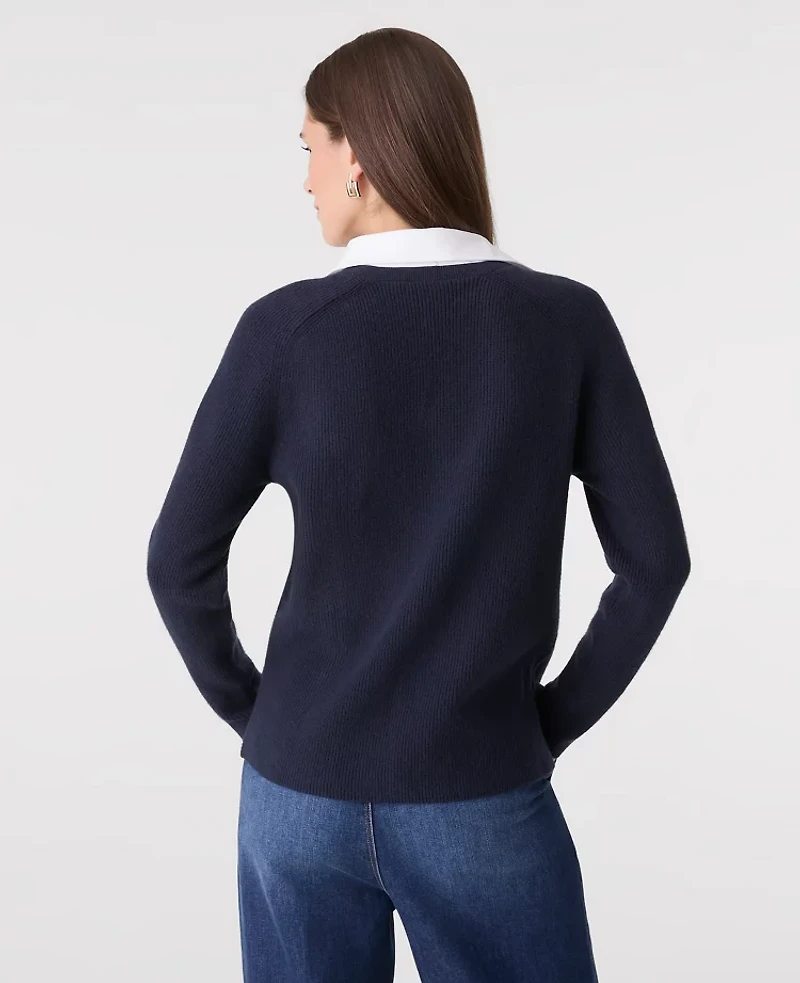 Ann Taylor Petite Collared Mixed Media Sweater Large Women's