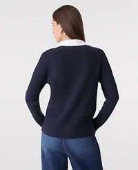 Ann Taylor Petite Collared Mixed Media Sweater Large Women's