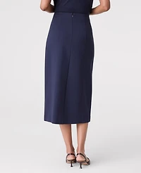 Ann Taylor Petite Ponte Button Wrap Midi Skirt Night Sky Women's