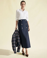 Ann Taylor Petite Ponte Button Wrap Midi Skirt Night Sky Women's