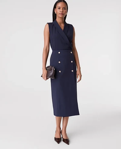 Ann Taylor Petite Ponte Button Wrap Midi Skirt Night Sky Women's