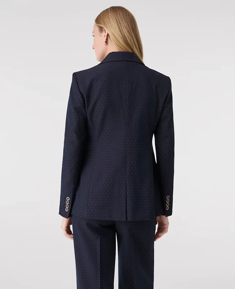 Ann Taylor Petite Dotted Long Blazer Navy Woven Pin Dot Women's