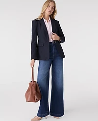 Ann Taylor Petite Dotted Long Blazer Navy Woven Pin Dot Women's