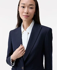 Ann Taylor Petite Dotted Long Blazer Navy Woven Pin Dot Women's