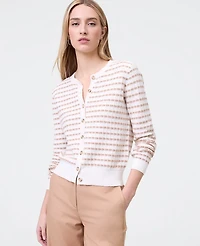 Ann Taylor Weekend Collection Striped Cardigan Camel/White Combo Women's