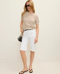 Ann Taylor Shimmer Pointelle Modern Sweater T-Shirt Sail Cloth Women's