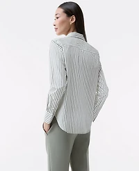 Ann Taylor Striped Relaxed Perfect Shirt Dried Moss Women's