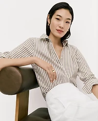 Ann Taylor Striped Relaxed Perfect Shirt Dried Moss Women's