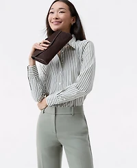 Ann Taylor Striped Relaxed Perfect Shirt Dried Moss Women's