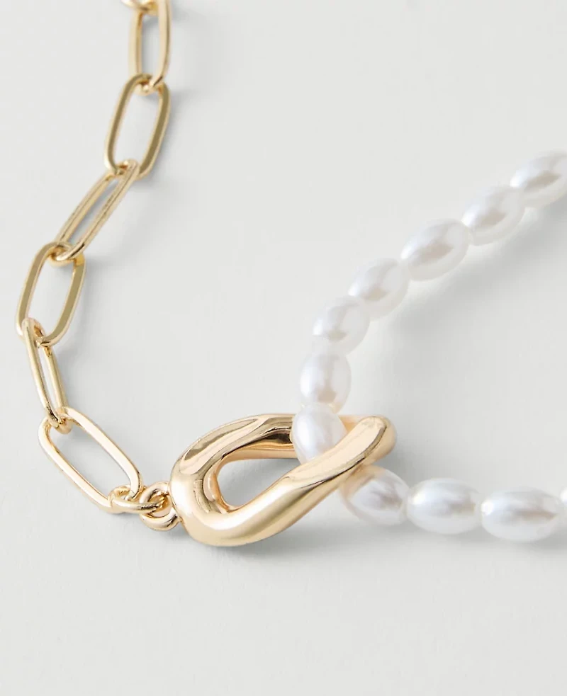 Ann Taylor Double Wrap Chain and Pearl Necklace Goldtone Women's