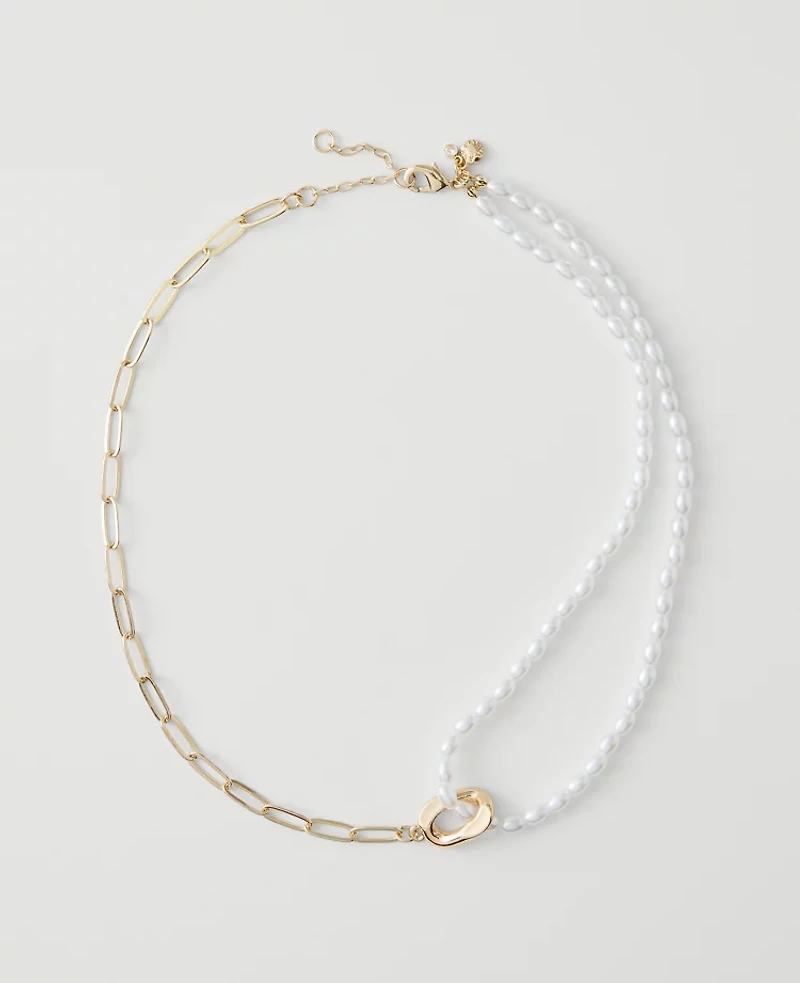 Ann Taylor Double Wrap Chain and Pearl Necklace Goldtone Women's