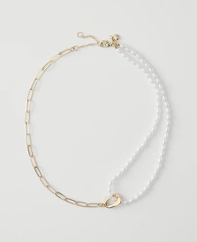 Ann Taylor Double Wrap Chain and Pearl Necklace Goldtone Women's