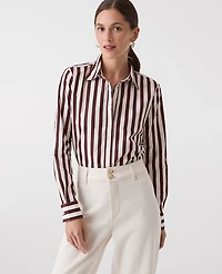 Ann Taylor Petite Striped Relaxed Perfect Shirt Deep Bronze Women's
