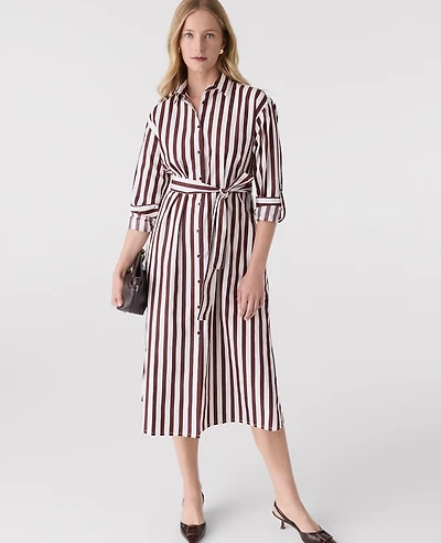 Ann Taylor Petite Striped Collared Midi Shirtdress Deep Bronze Women's