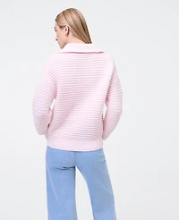 Ann Taylor Petite Weekend Collection Textured Stitch Half-Zip Sweater Soft Pink Heather Women's