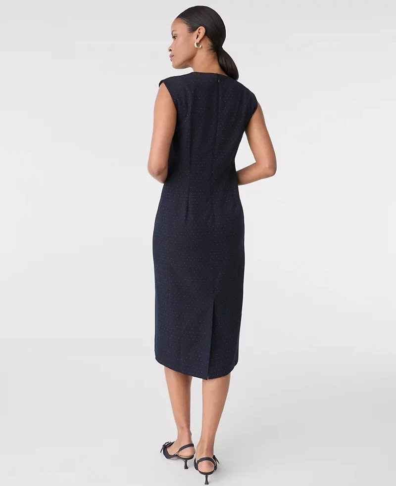 Ann Taylor The Dotted Crew Neck Sheath Dress Navy Woven Pin Dot Women's