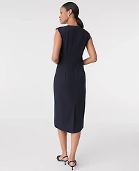 Ann Taylor The Dotted Crew Neck Sheath Dress Navy Woven Pin Dot Women's